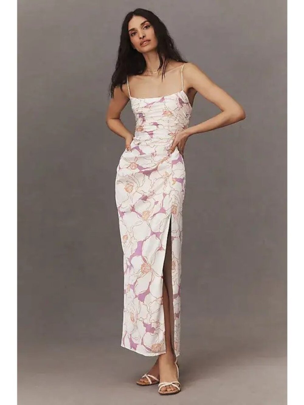 Hutch Ruched Satin Maxi Dress Long Gown Size‎ 10 Anthropologie Stretch Wedding